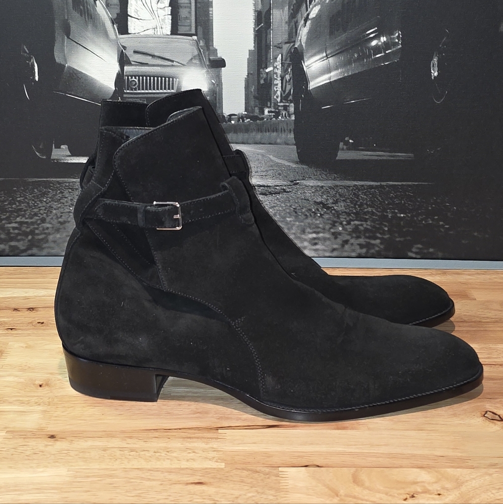 Saint Laurent Paris Wyatt Jodhpur harness boots in black suede EU 46 / US 13 - Picture 7 of 13